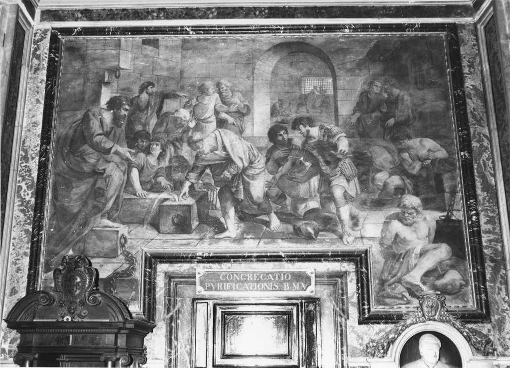 San Pietro nel carcere Mamertino battezza i SS. Processo e Martiniano (dipinto) di Mola Pier Francesco (sec. XVII, sec. XVII)