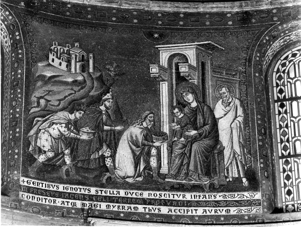 adorazione dei Re Magi (decorazione musiva, elemento d'insieme) di Cavallini Pietro (attribuito) (sec. XIII)