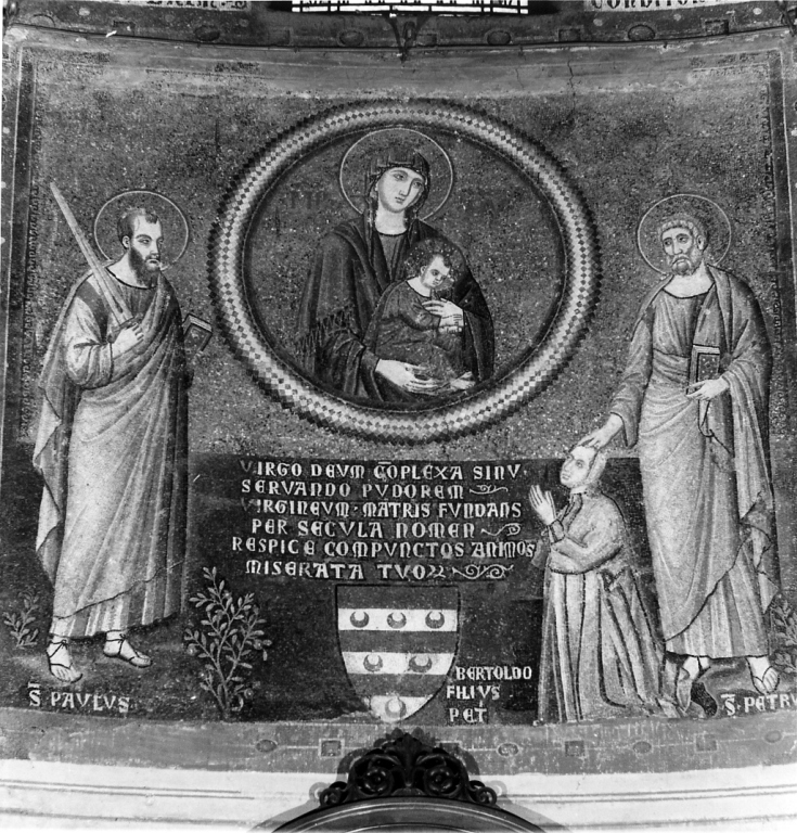 Madonna con Bambino tra i Santi Pietro e Paolo ed il committente (decorazione musiva, elemento d'insieme) di Cavallini Pietro (attribuito) (sec. XIII)