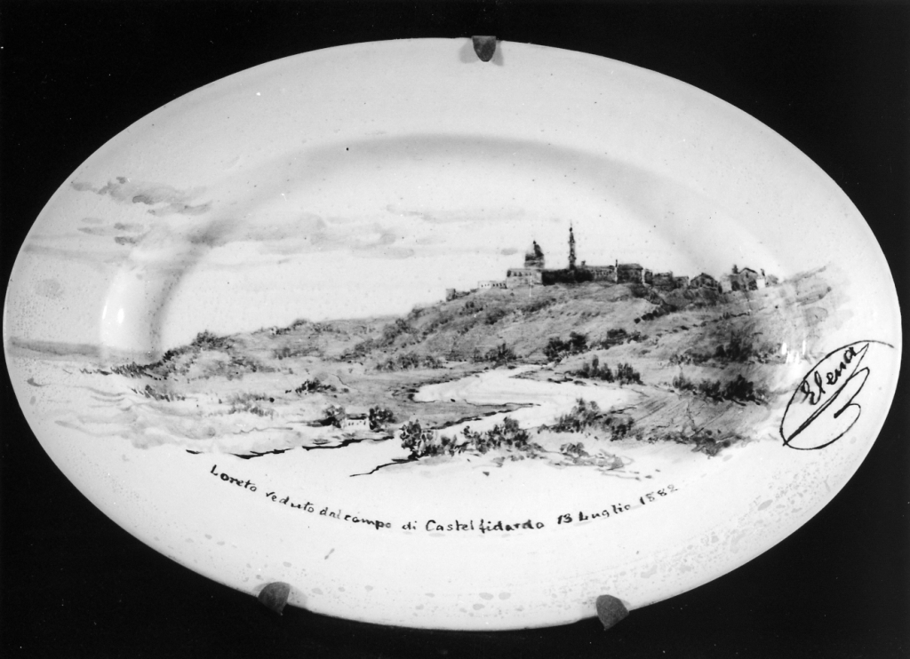 Loreto visto dal campo di Castelfidardo (piatto) di Borghese Appony Elena (sec. XIX)