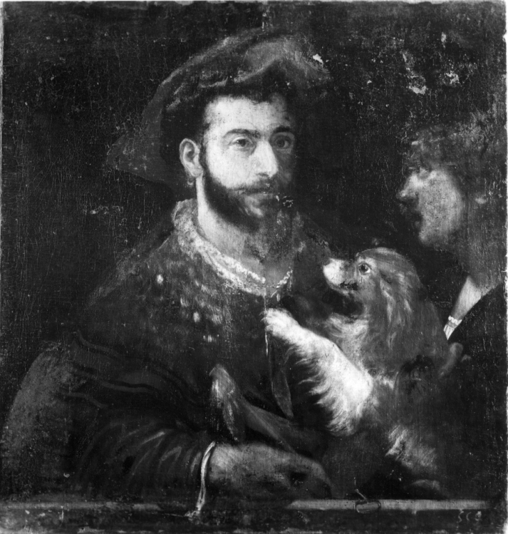 due uomini e un cane (dipinto) di Frangipane Nicolò (bottega) (sec. XVI)