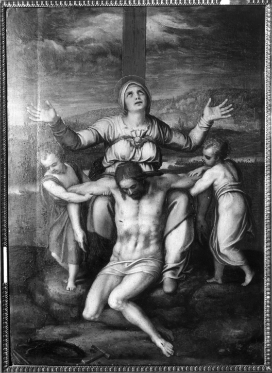 Cristo deposto con la Madonna e due angeli (dipinto) di Venusti Marcello (metà sec. XVI)