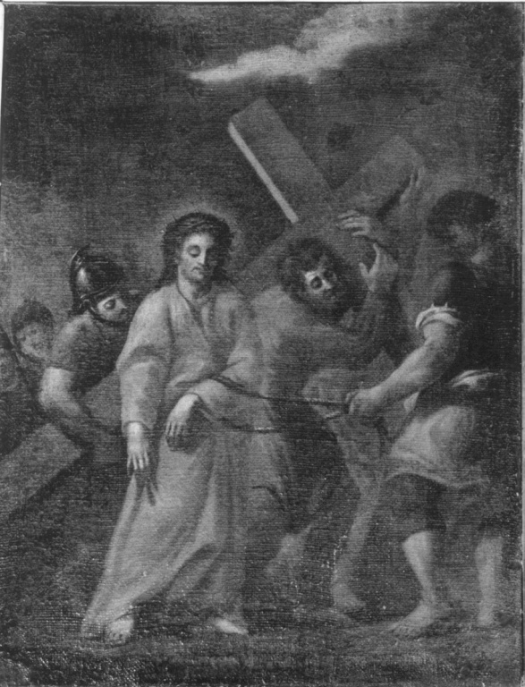 stazione V: Gesù aiutato da Simone il Cireneo a portare la croce (dipinto) di Maratta Carlo (cerchia) (sec. XVIII)