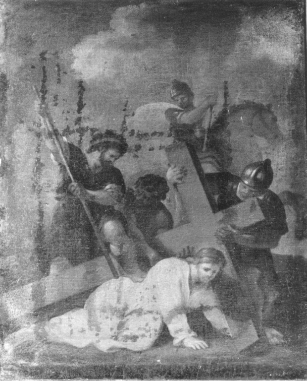stazione VII: Gesù cade sotto la croce la seconda volta (dipinto) di Maratta Carlo (cerchia) (prima metà, prima metà sec. XVIII, sec. XVIII)