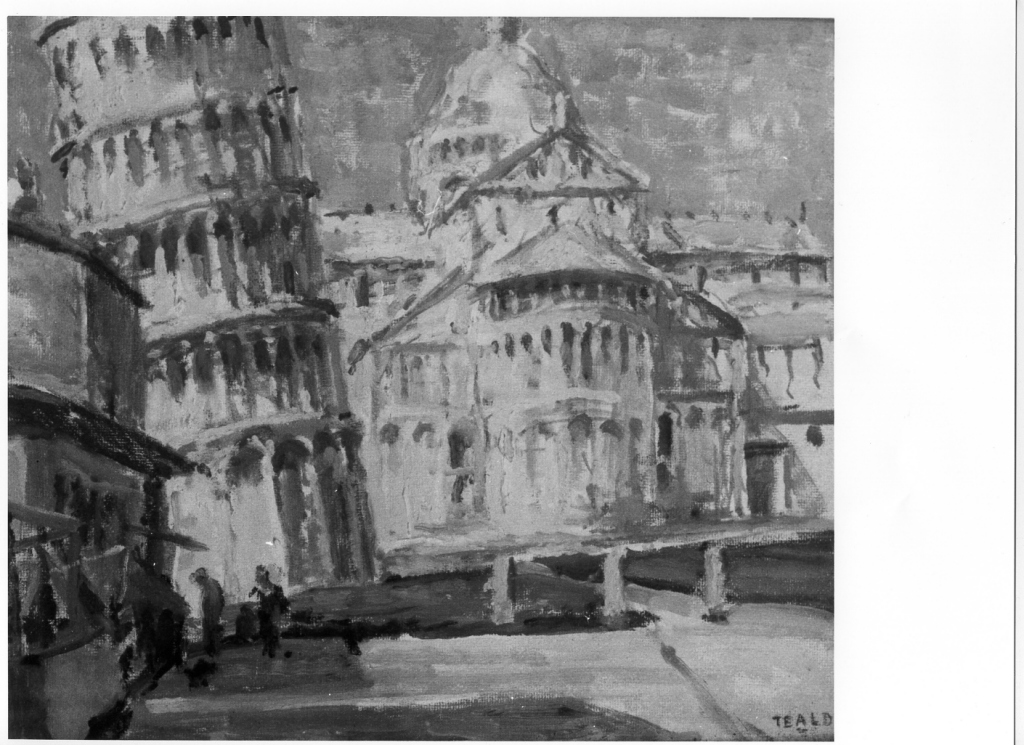 Pisa Campo dei Miracoli, veduta di città (dipinto) di Tealdi Ascanio (metà sec. XX)