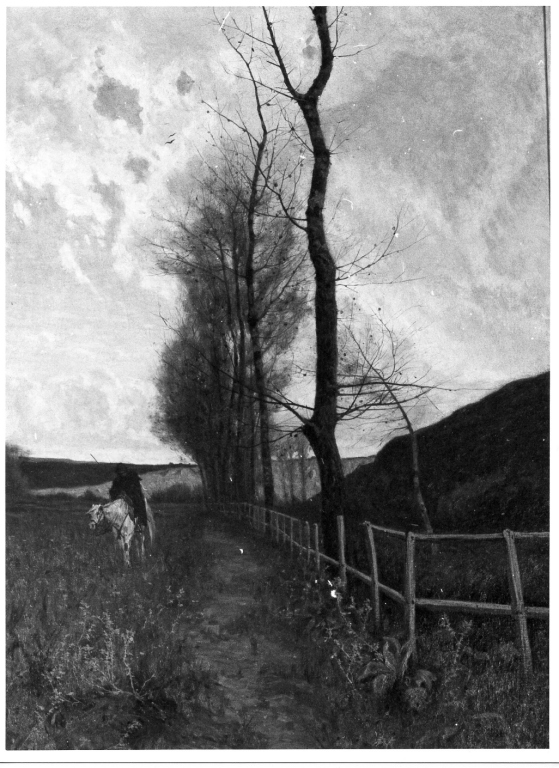 Campagna romana nelle vicinanze di Monte Sacro, paesaggio con alberi (dipinto) - ambito romano (sec. XX)