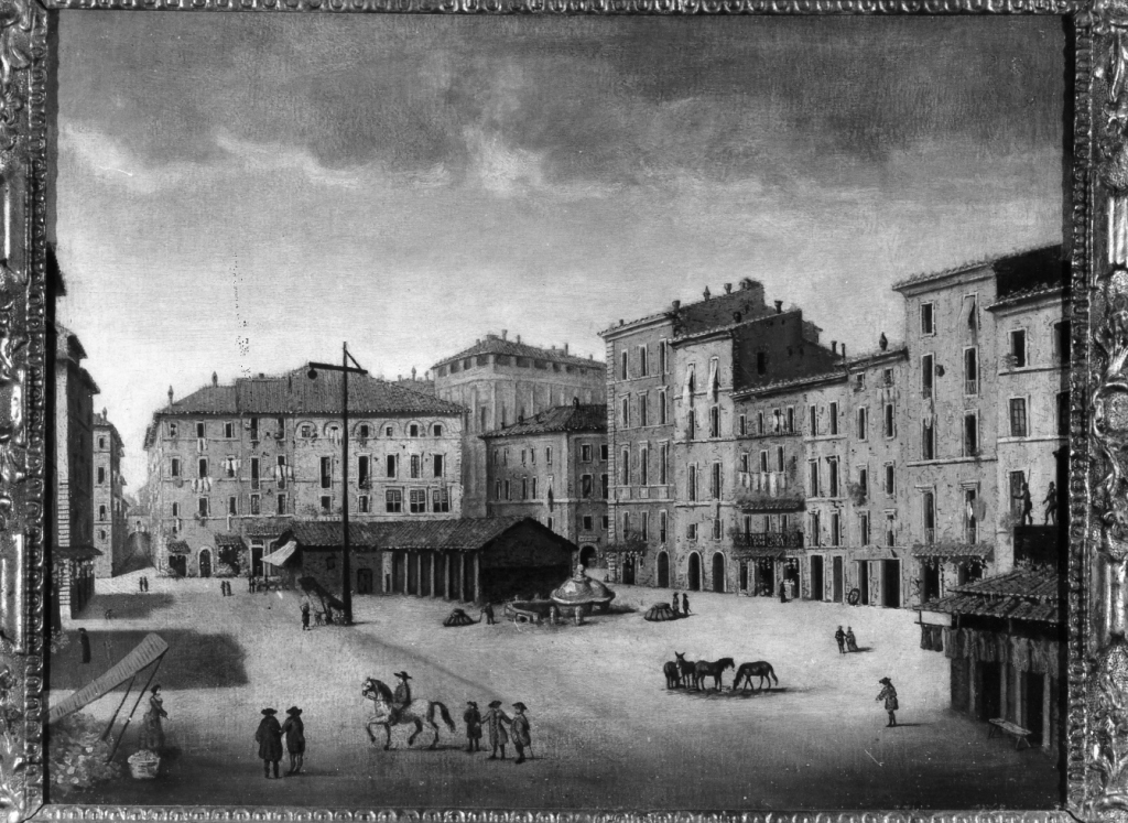 veduta di piazza Campo dei Fiori (dipinto) - ambito romano (fine/inizio secc. XVIII/ XIX)