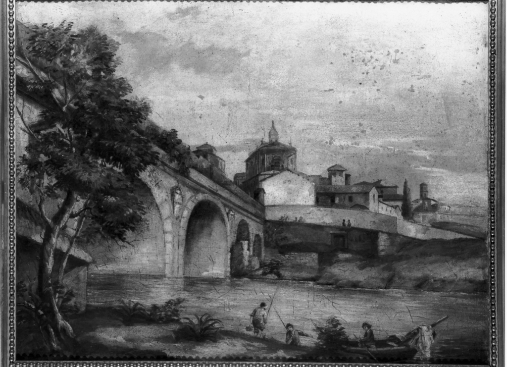 paesaggio con ponte (dipinto) - ambito romano (prima metà sec. XIX)