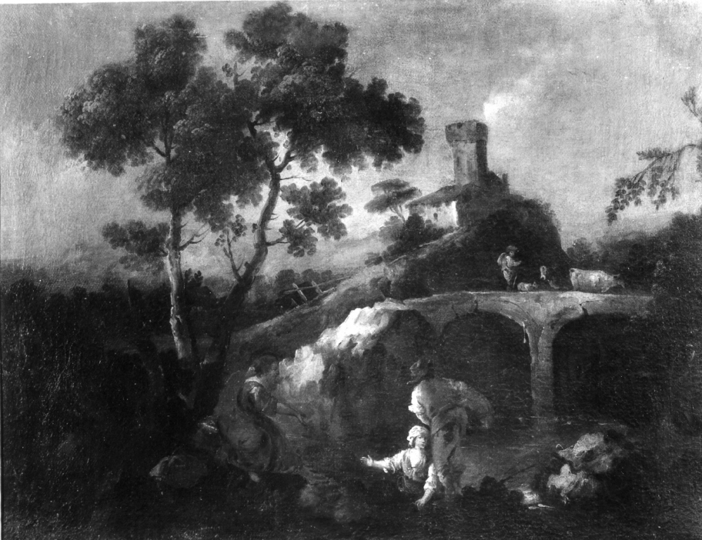 paesaggio con ponte (dipinto) di Zuccarelli Francesco (scuola) (seconda metà sec. XVIII)