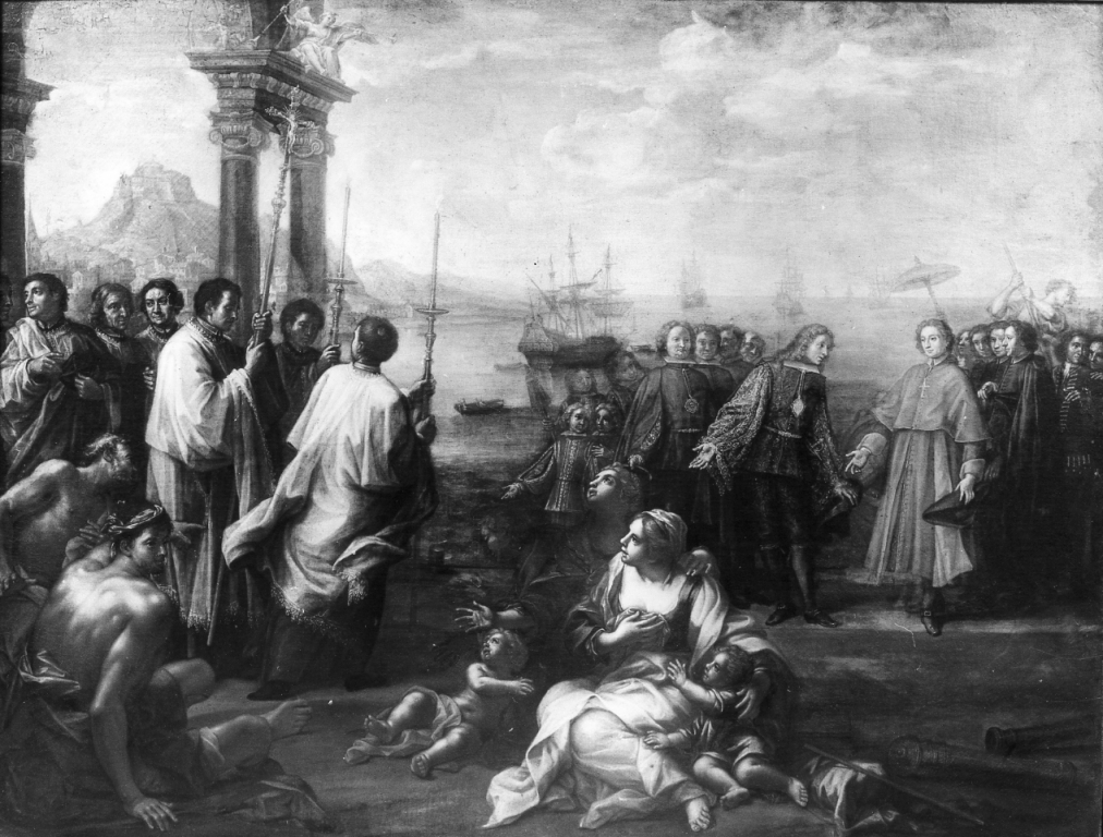 monsignore Zondadari sbarca ad Alicante (dipinto) di Odazzi Giovanni (prima metà sec. XVIII, sec. XIX)