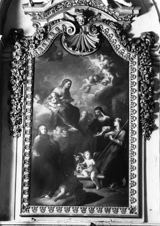 Madonna con Bambino e le Sante Chiara d'Assisi, Rosa e Rosalia (pala d'altare) di Rossi Mariano (seconda metà sec. XVIII)