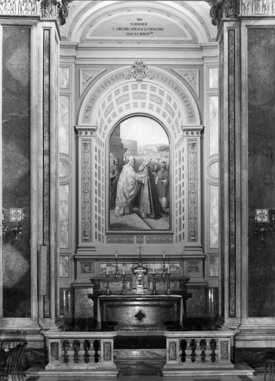 Incontro di papa Silvestro con S. Gregorio l'Illuminatore (dipinto) di Gagliardi Giovanni (sec. XX)