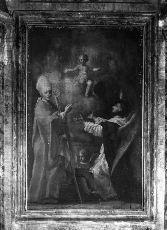 San Vincenzo Ferreri e Sant'Antonino in adorazione di Gesù (dipinto) - ambito romano (sec. XVIII)