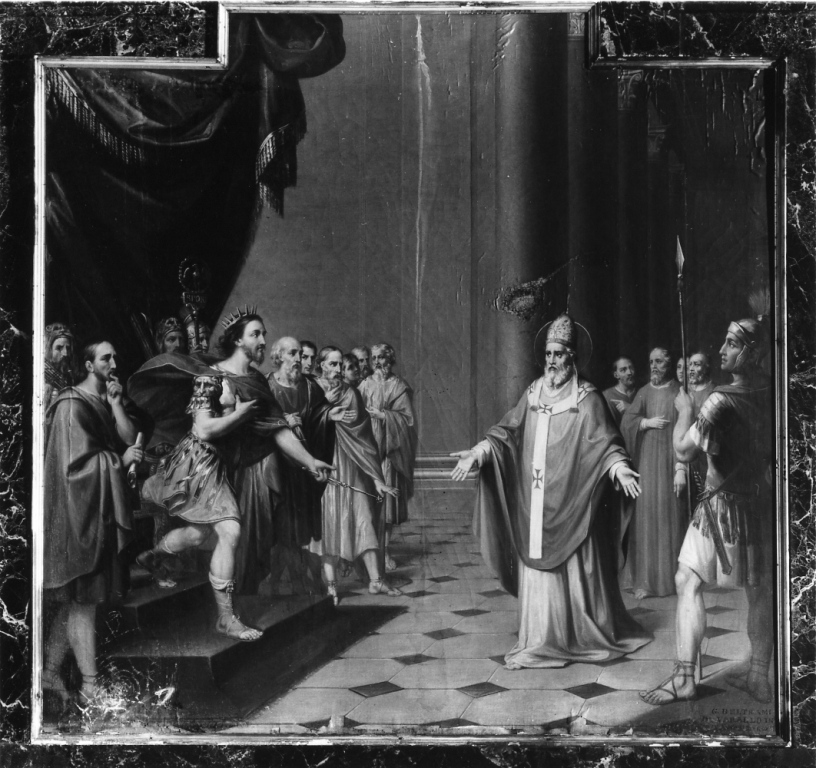 San Silvestro alla corte dell'imperatore Costantino (dipinto) di Beltrami G (sec. XIX)