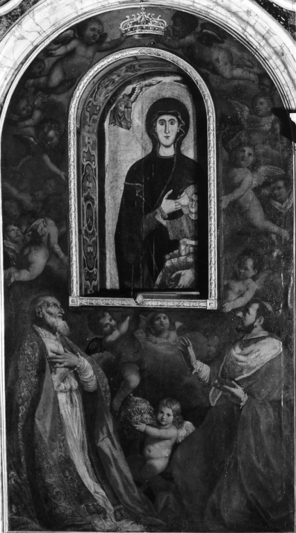 San Pio V e il cardinale Alfonso Carafa adorano l'icona della Madonna dell a Catena (dipinto) di Gimignani Giacinto (sec. XVII)