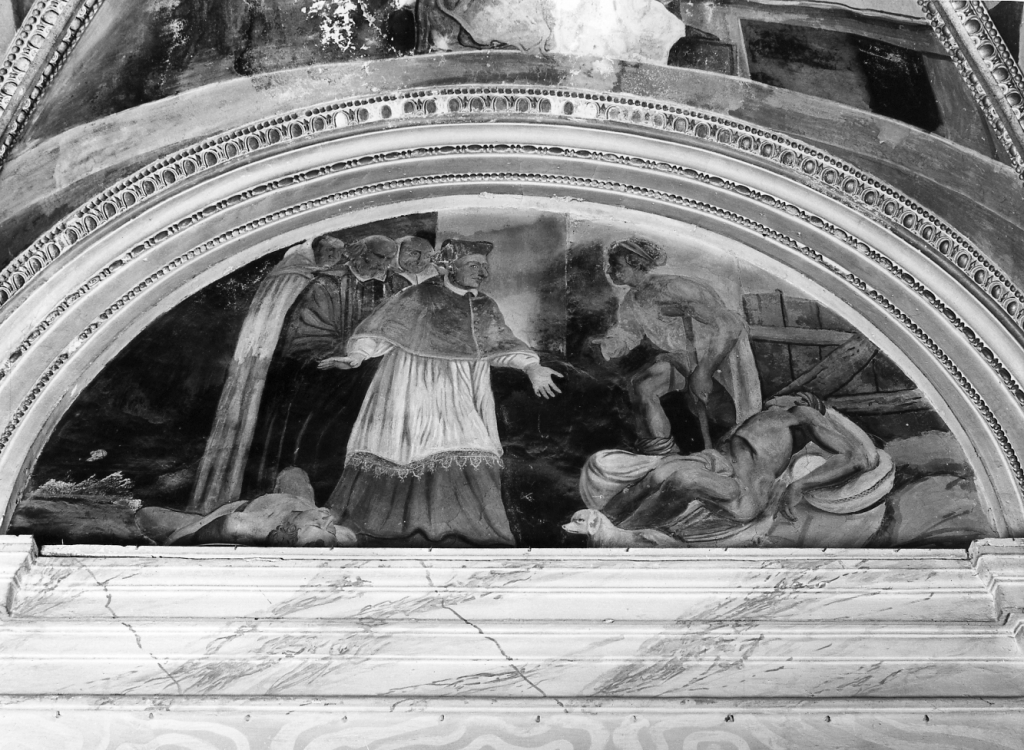 S. Carlo Borromeo fa visita agli appestati (dipinto) - ambito romano (primo quarto sec. XVII)