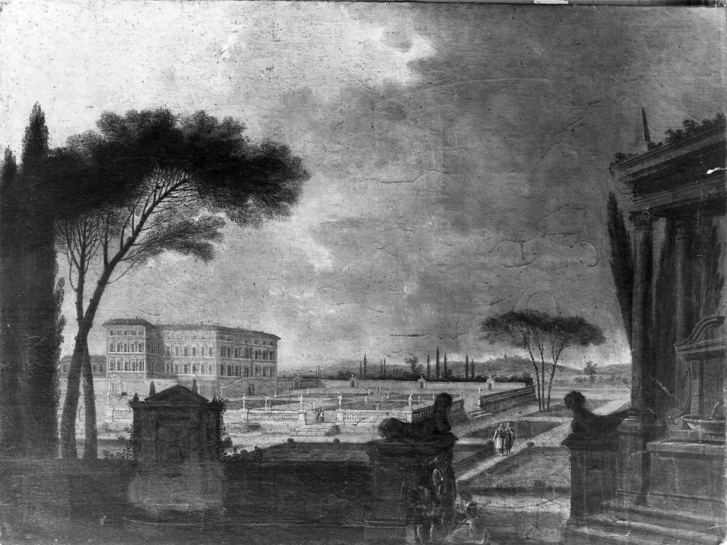 veduta di palazzo (dipinto) - ambito romano (seconda metà sec. XVIII)