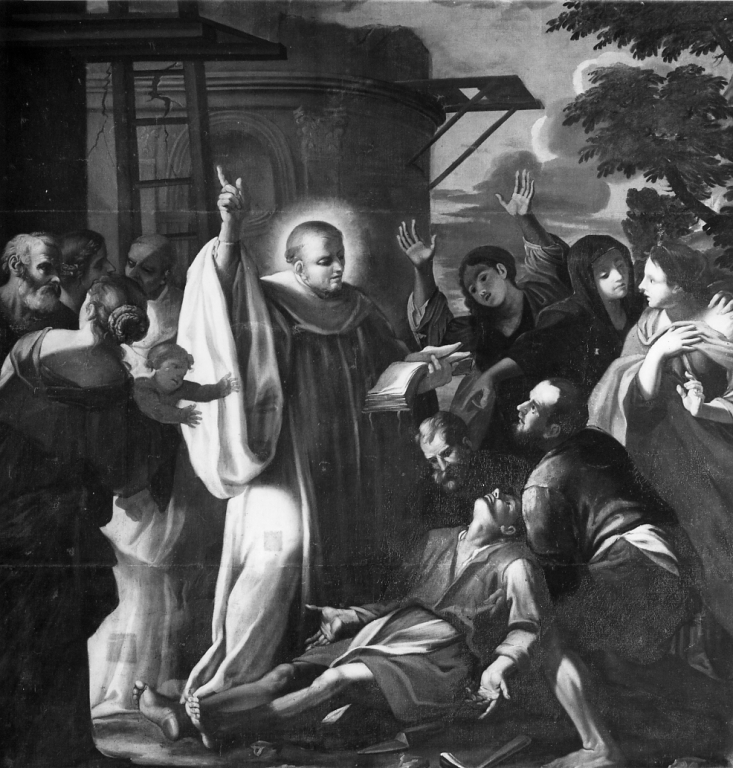 beato Bernardo Tolomei esorcizza un ossesso (dipinto) - ambito romano (prima metà sec. XVIII)