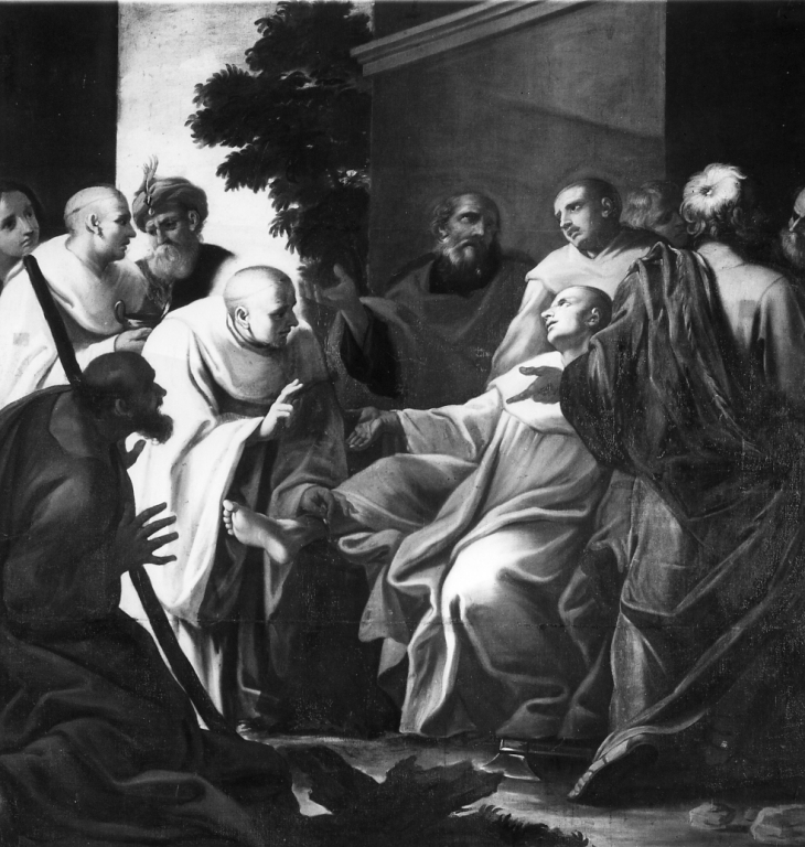 beato Bernardo Tolomei consola un monaco (dipinto) - ambito romano (prima metà sec. XVIII)