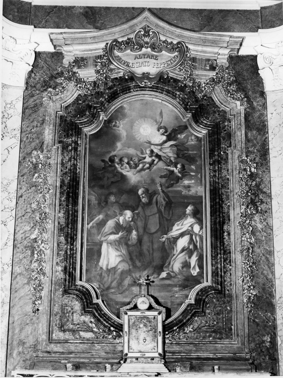 San Francesco di Paola, San Francesco di Sales e Santa Giovanna di Valois (dipinto) di Conca Giovanni (sec. XVIII)