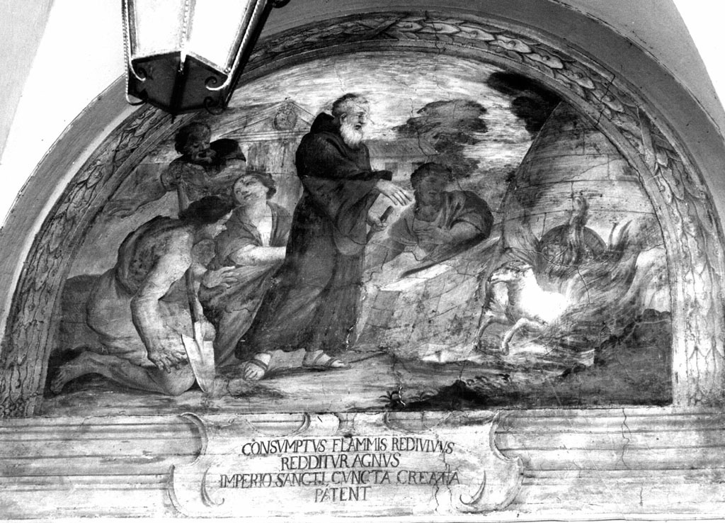 San Francesco di Paola fa uscire redivivo l'agnellino dalla fornace (dipinto) - ambito romano (sec. XVII)