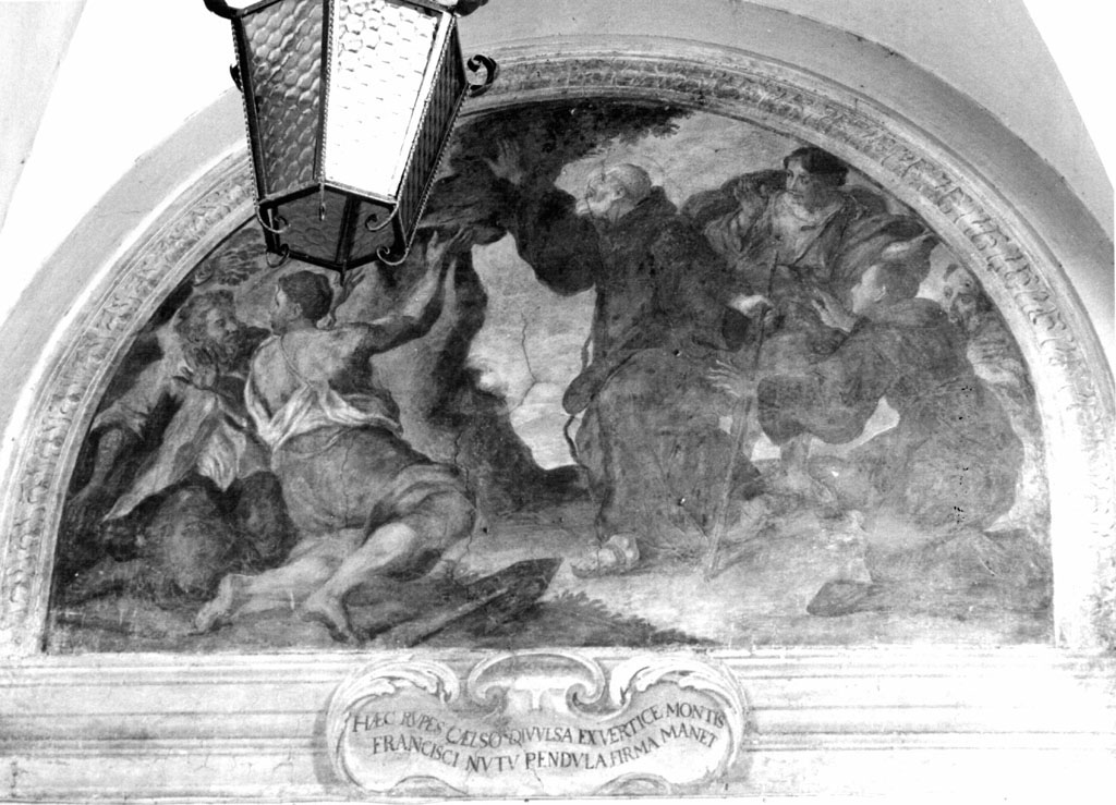 San Francesco di Paola arresta la caduta di una roccia (dipinto) - ambito romano (sec. XVII)