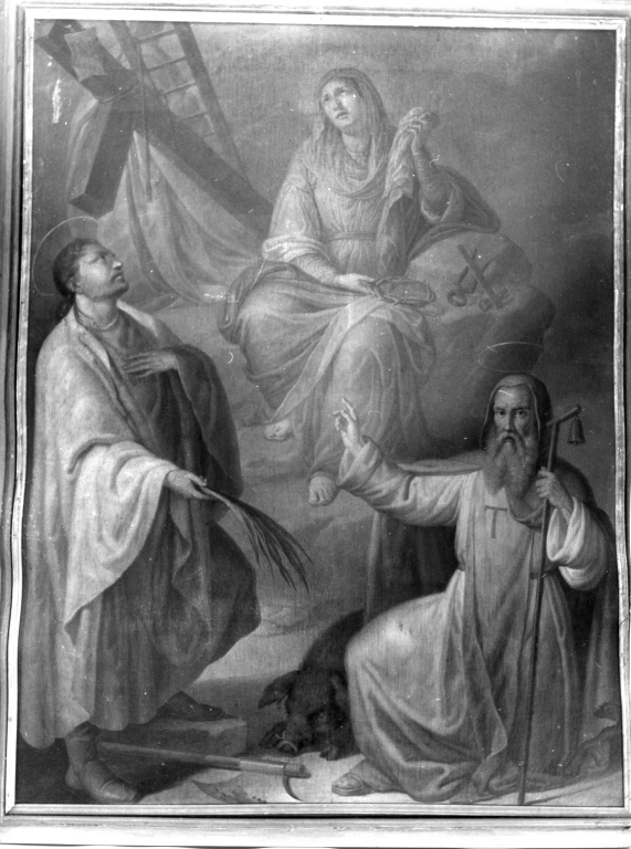 Madonna Addolorata, San Valentino, Sant'Antonio abate (dipinto) di Balbi Filippo (maniera) (prima metà sec. XX)