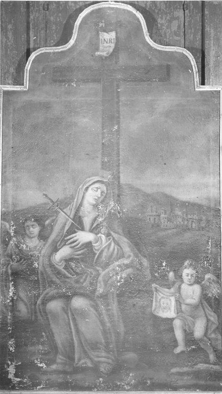 Madonna Addolorata con angeli e simboli della Passione (dipinto) - ambito laziale (sec. XVIII)