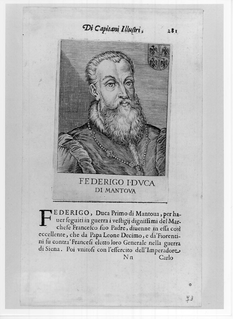 Federico II Gonzaga, quinto marchese e primo duca di Mantova, marchese del Monferrato (n. 1500 - m. 1540) (stampa, serie) di Caprioli Aliprando (sec. XVI)