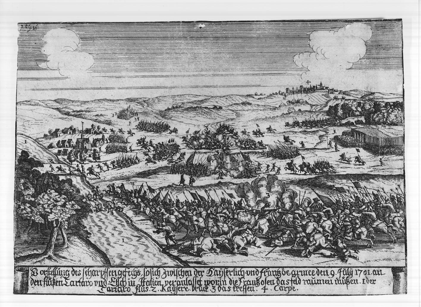 Battaglia sul fiume Tartaro del 9 luglio 1701 (stampa smarginata, serie) - ambito tedesco (prima metà sec. XVIII)