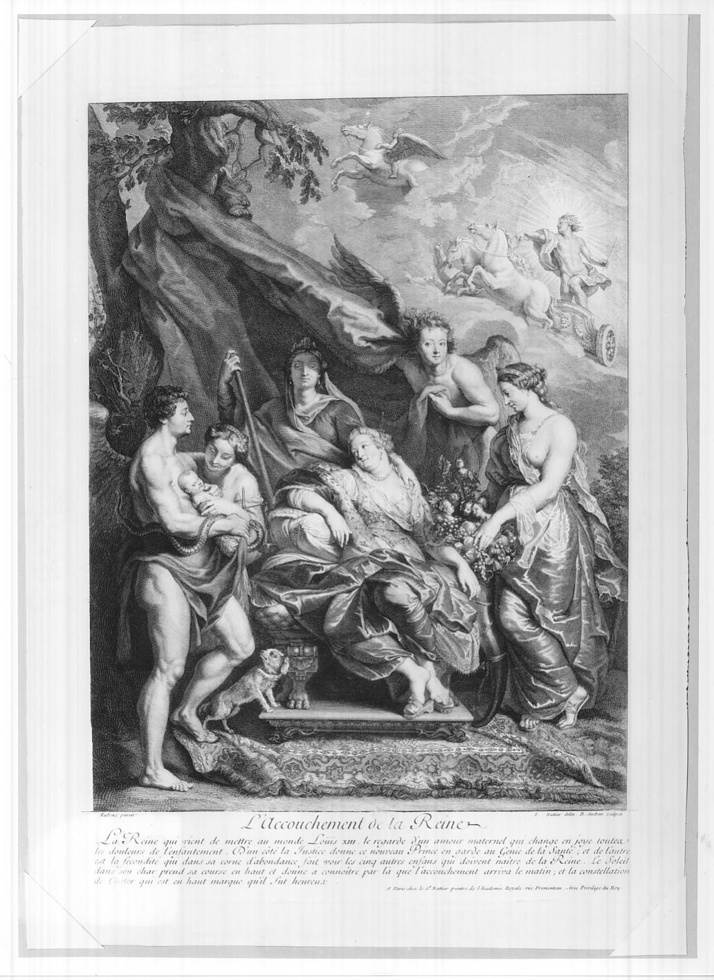 Nascita di Luigi XIII (stampa, serie) di Audran Benoit, Nattier Jean Marc, Rubens Pieter Paul (sec. XVIII)
