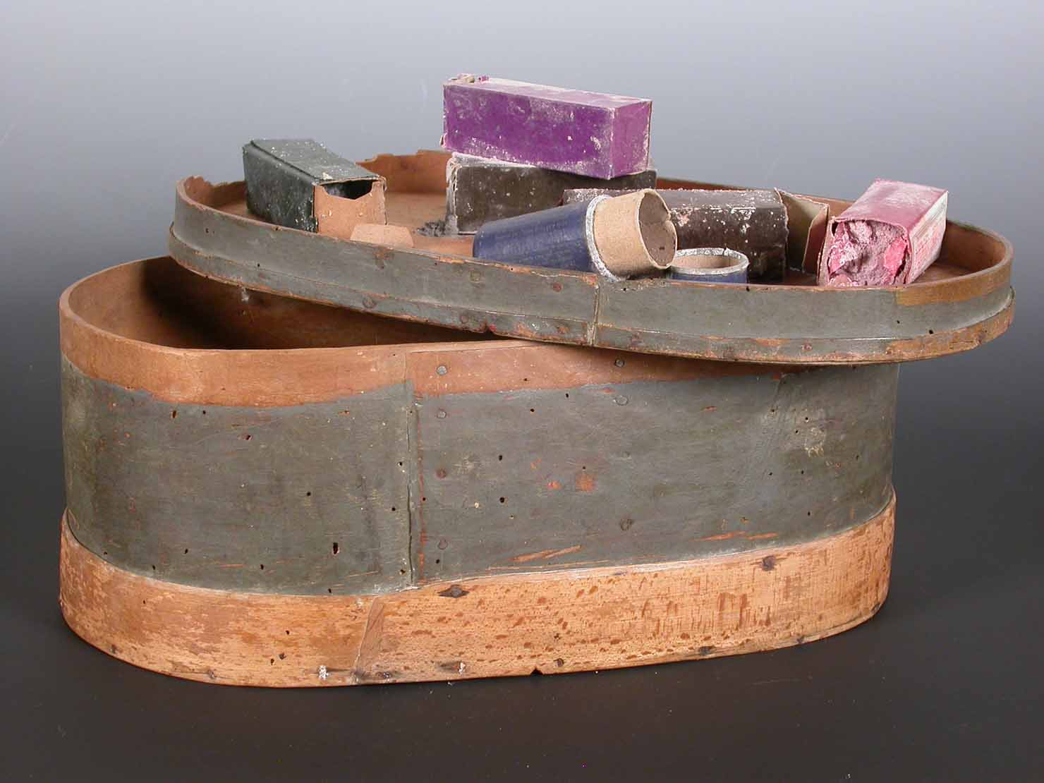 scatola con tinture, strumento da "lavoriero" - ambito marchigiano (sec. XIX)