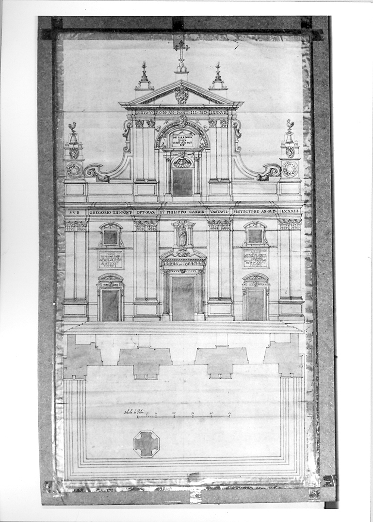facciata di chiesa (disegno preparatorio) - ambito Italia centrale (fine sec. XVI)