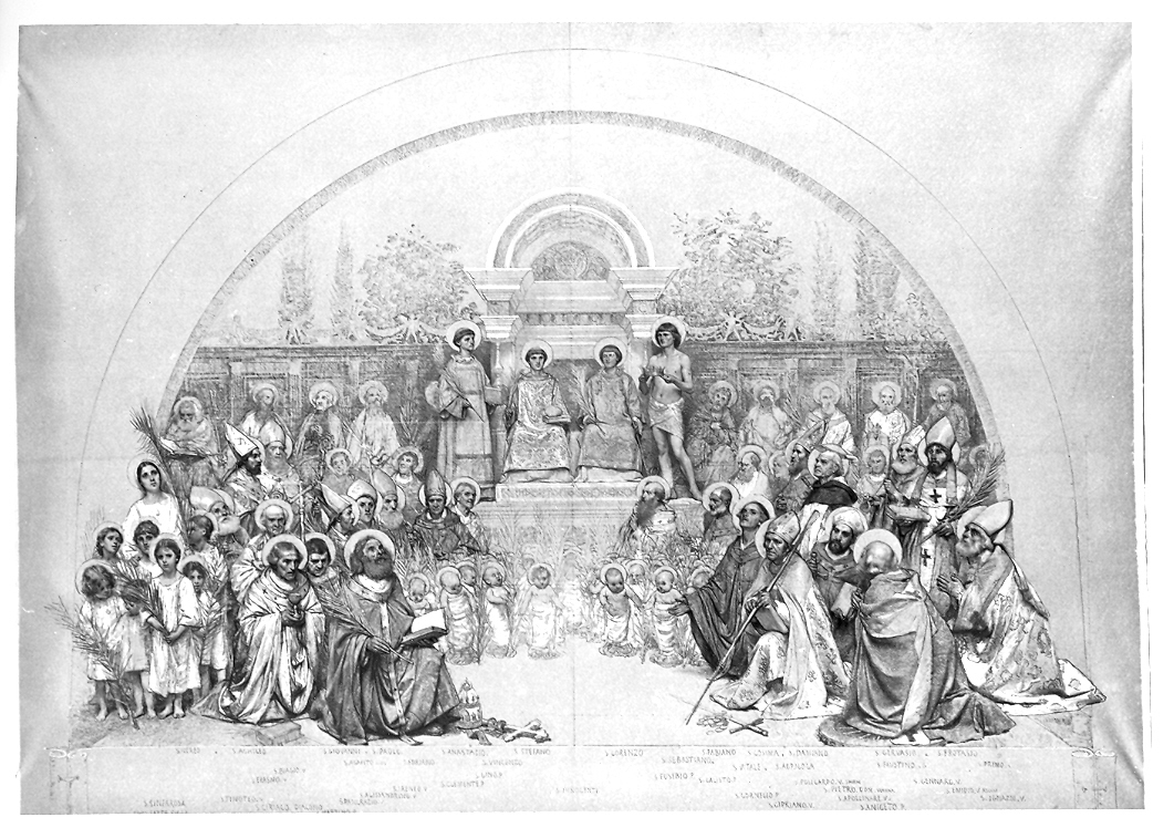 Gesù e santi martiri (disegno) di Maccari Cesare (ultimo quarto sec. XIX)