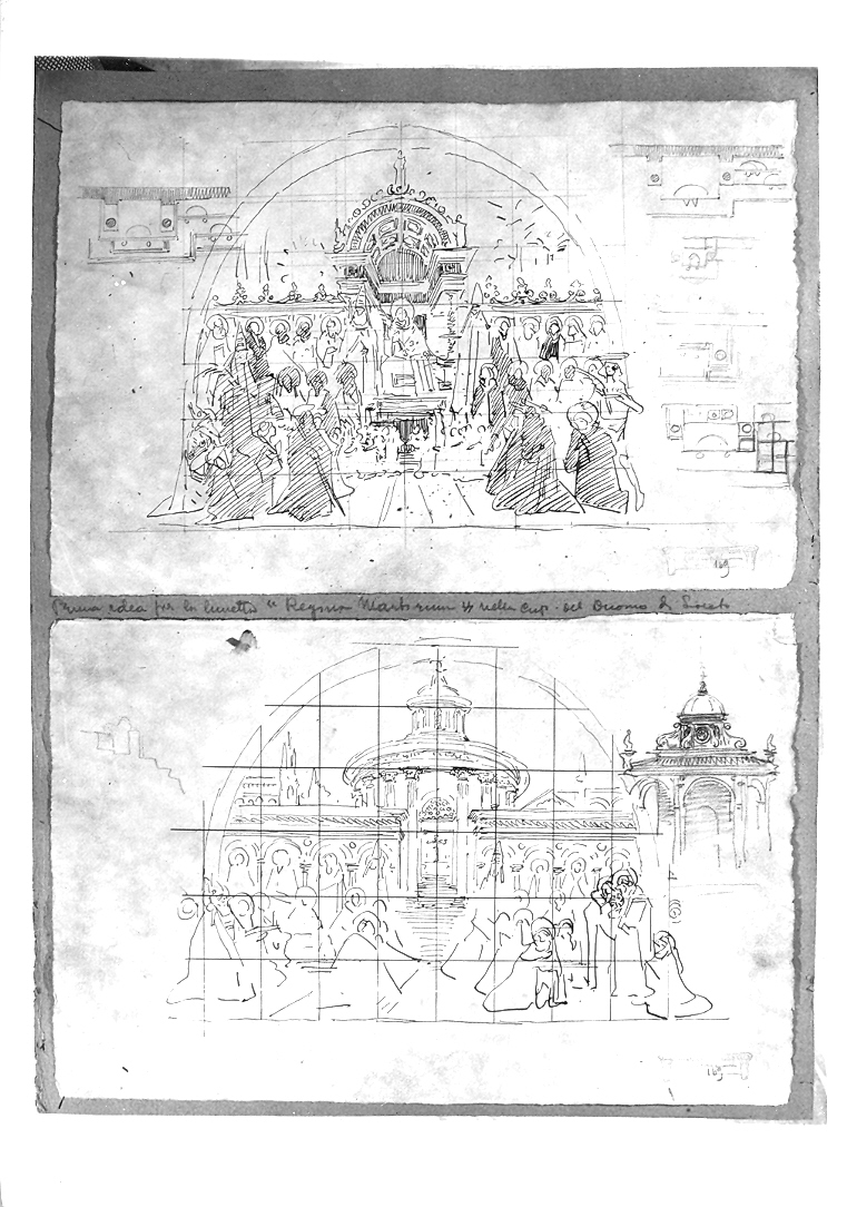 Madonna in trono e Santi (disegno) di Maccari Cesare (ultimo quarto sec. XIX)