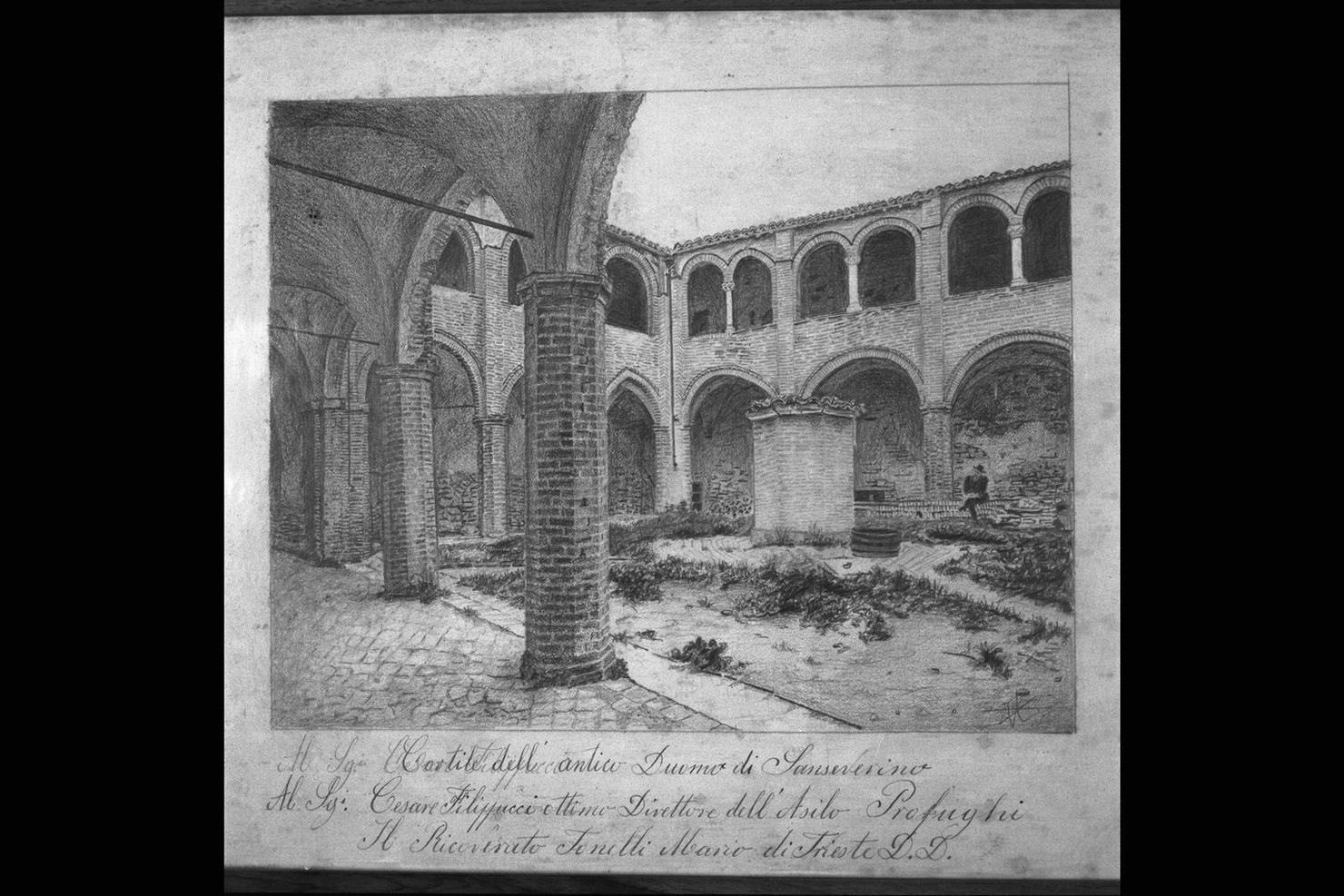 veduta del cortile del Duomo di San Severino (disegno) di Tonelli Mario (ultimo quarto sec. XIX)