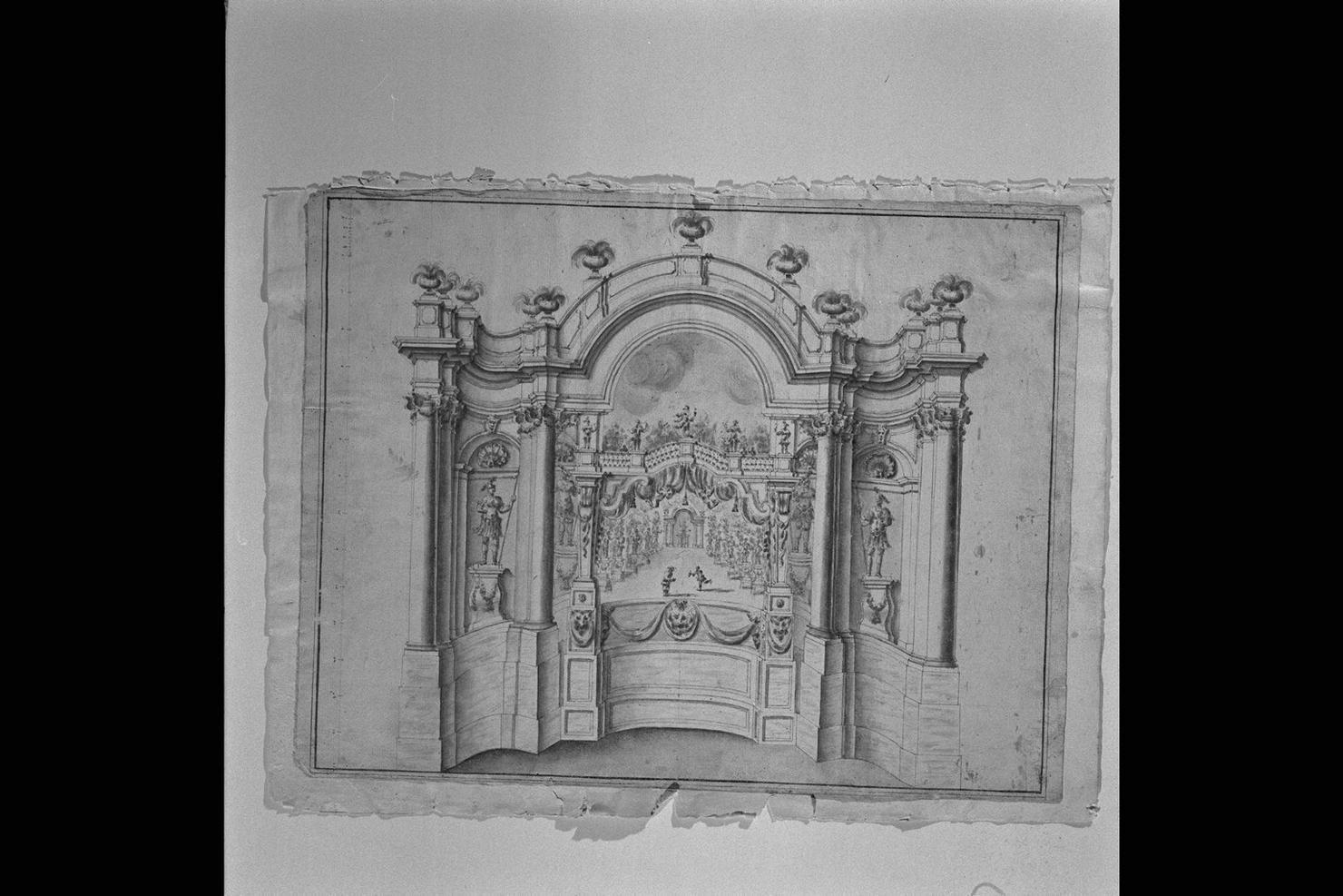 scenografia teatrale (disegno) - ambito italiano (seconda metà sec. XVII)