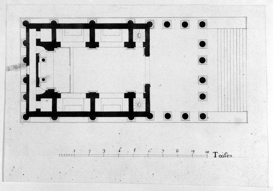 pianta di edificio colonnato (disegno) - ambito francese (seconda metà sec. XVIII)