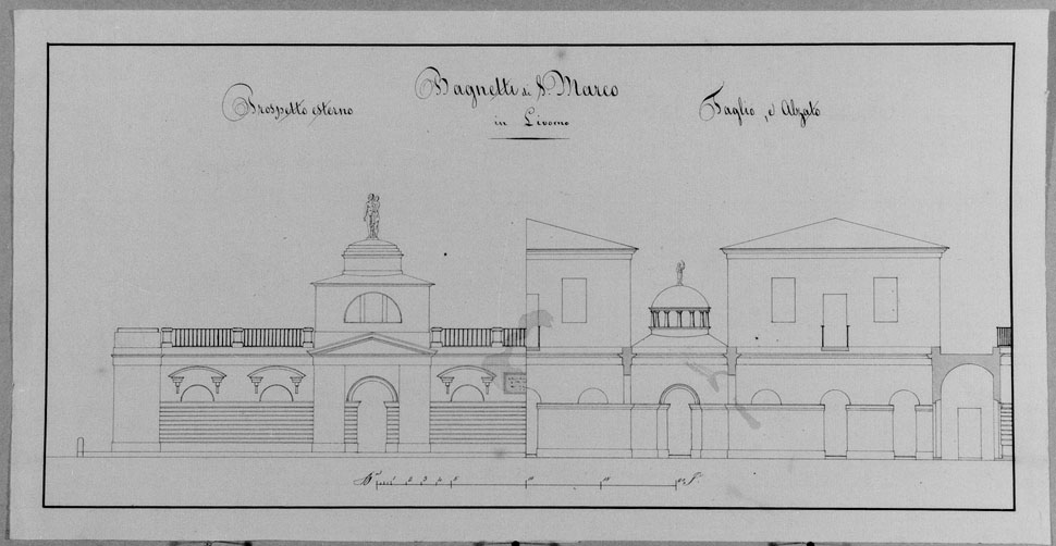 prospetto dei bagni di San Marco in Livorno (disegno) - ambito italiano (secc. XVIII/ XIX)