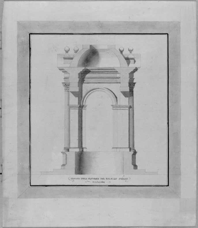 spaccato della cisterna del Palazzo Pubblico di Bologna (disegno) di Brunetti Enrico (secc. XVIII/ XIX)