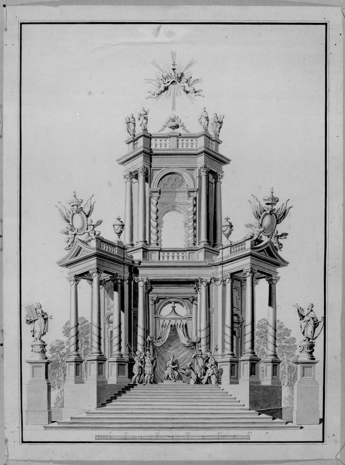 trono con scena di incoronazione (disegno) - ambito francese (sec. XVIII)