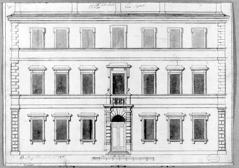 prospetto di edificio (disegno) di Honorati Gaudenzio (sec. XIX)
