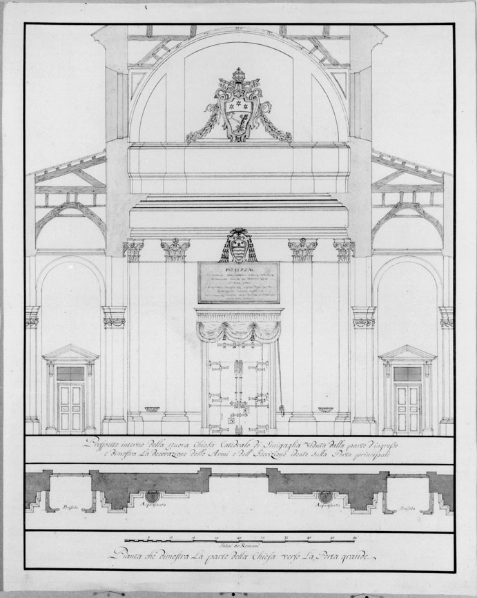 prospetto interno della cattedrale di Senigallia (disegno) - ambito italiano (fine/inizio secc. XVIII/ XIX)