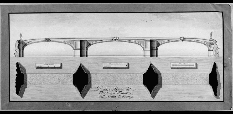 pianta e alzato del ponte di Santa Trinità a Firenze (disegno) - ambito italiano (fine/inizio secc. XVIII/ XIX)