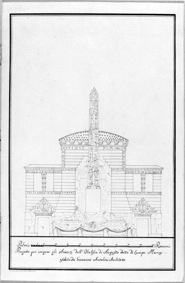 obelisco di Augusto a Campo Marzio (disegno) di Honorati Gaudenzio (sec. XVIII)