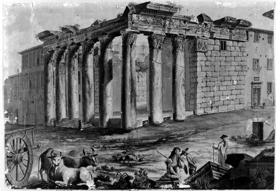 tempio di Antonino e Faustina (disegno) di Honorati Gaudenzio (ultimo quarto sec. XVIII)