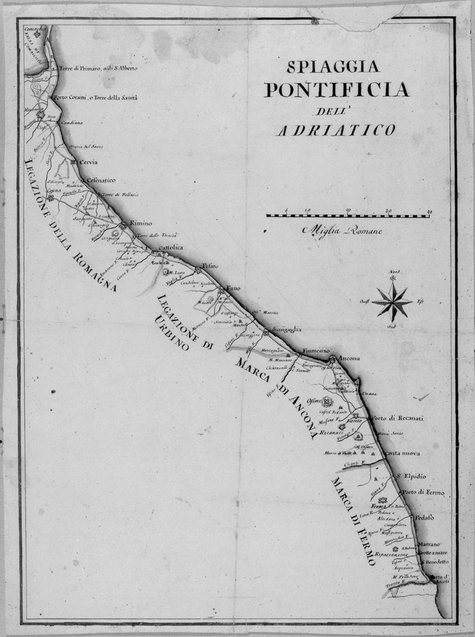 carta geografica della costa romagnola e marchigiana (disegno) - ambito italiano (seconda metà sec. XVIII)