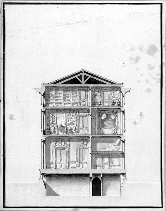 sezione di un palazzo (disegno) - ambito italiano (seconda metà sec. XVIII)