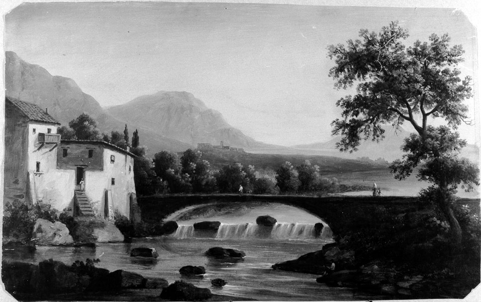 paesaggio fluviale (disegno) di Honorati Carlo (attribuito) (prima metà sec. XIX)