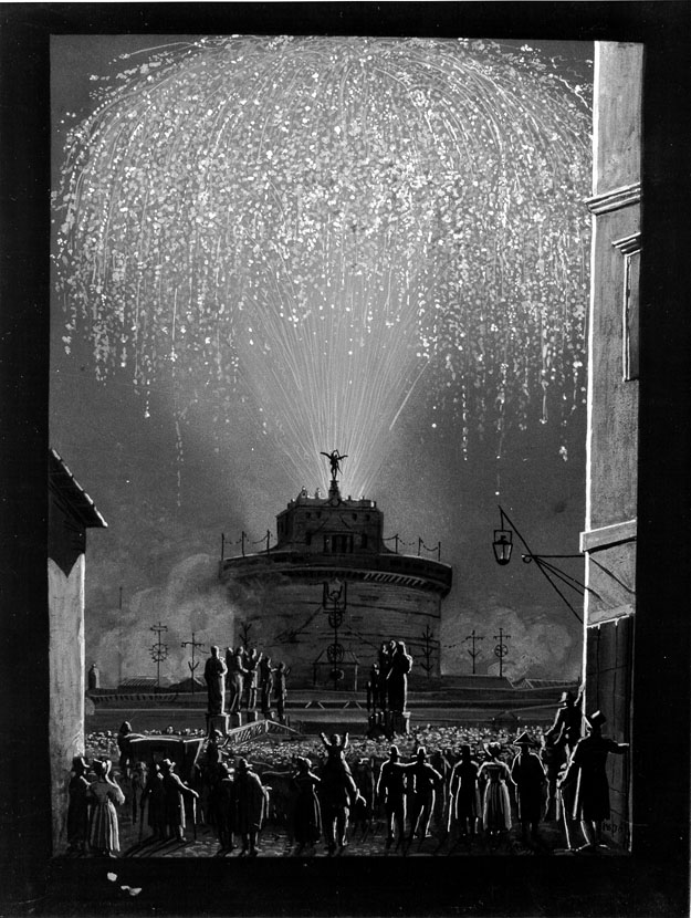 fuochi d'artificio a Castel Sant'Angelo (disegno) - ambito marchigiano (sec. XIX)